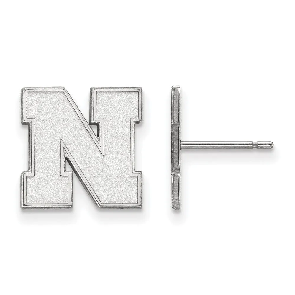 10k White Gold University of Nebraska Small Post Earrings