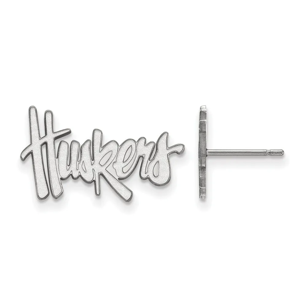 14k White Gold University of Nebraska Small 'Huskers' Post Earrings