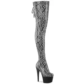 7 Inch Heel ADORE-3008SP-BT Grey Black Snake Print