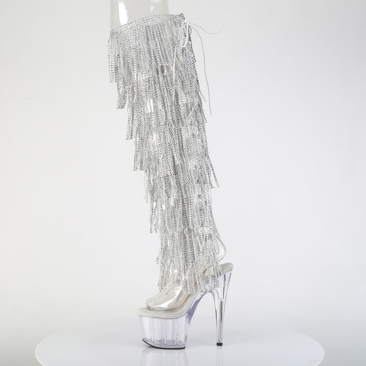 7 Inch Heel ADORE-3019C-RSF Clear Silver Rhinestone