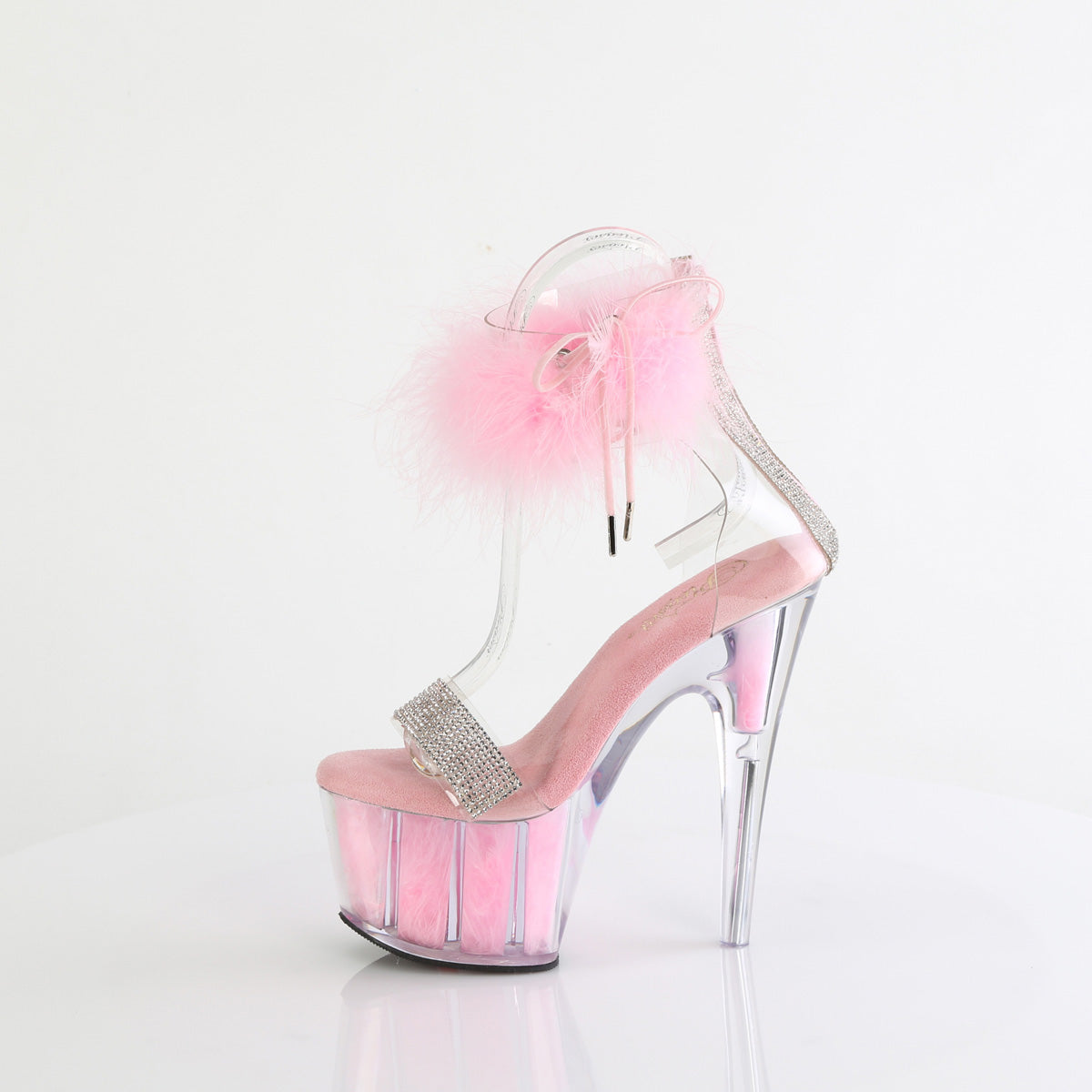 7 Inch Heel ADORE-727F Clear Baby Pink Fur