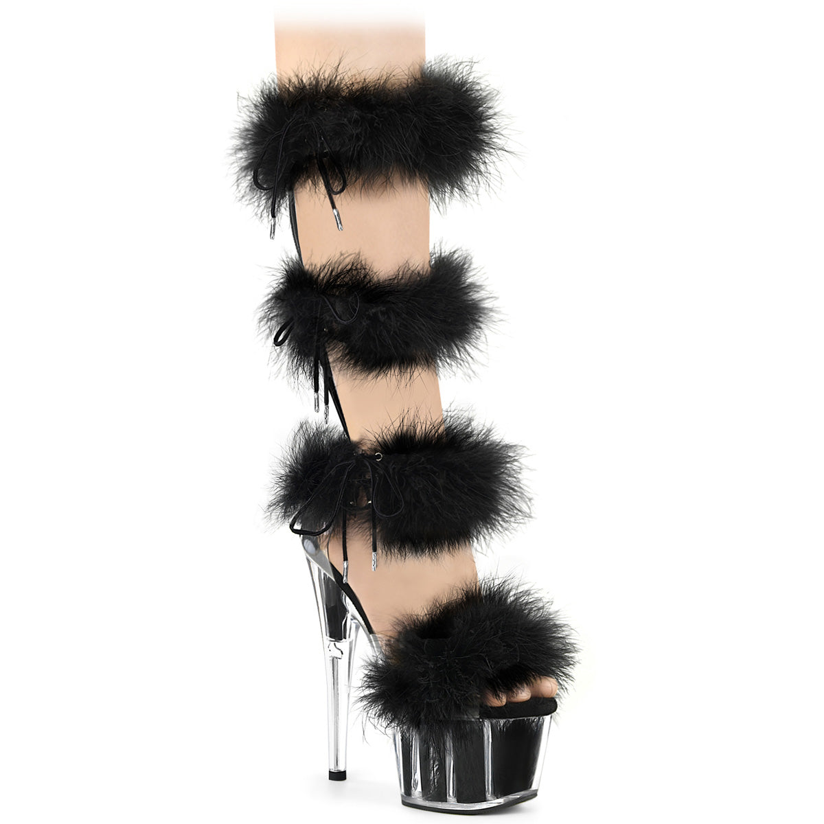 7 Inch Heel ADORE-728F Clear Black Fur