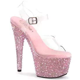 7 Inch Heel BEJEWELED-708MS Clear Baby Pink Rhinestone