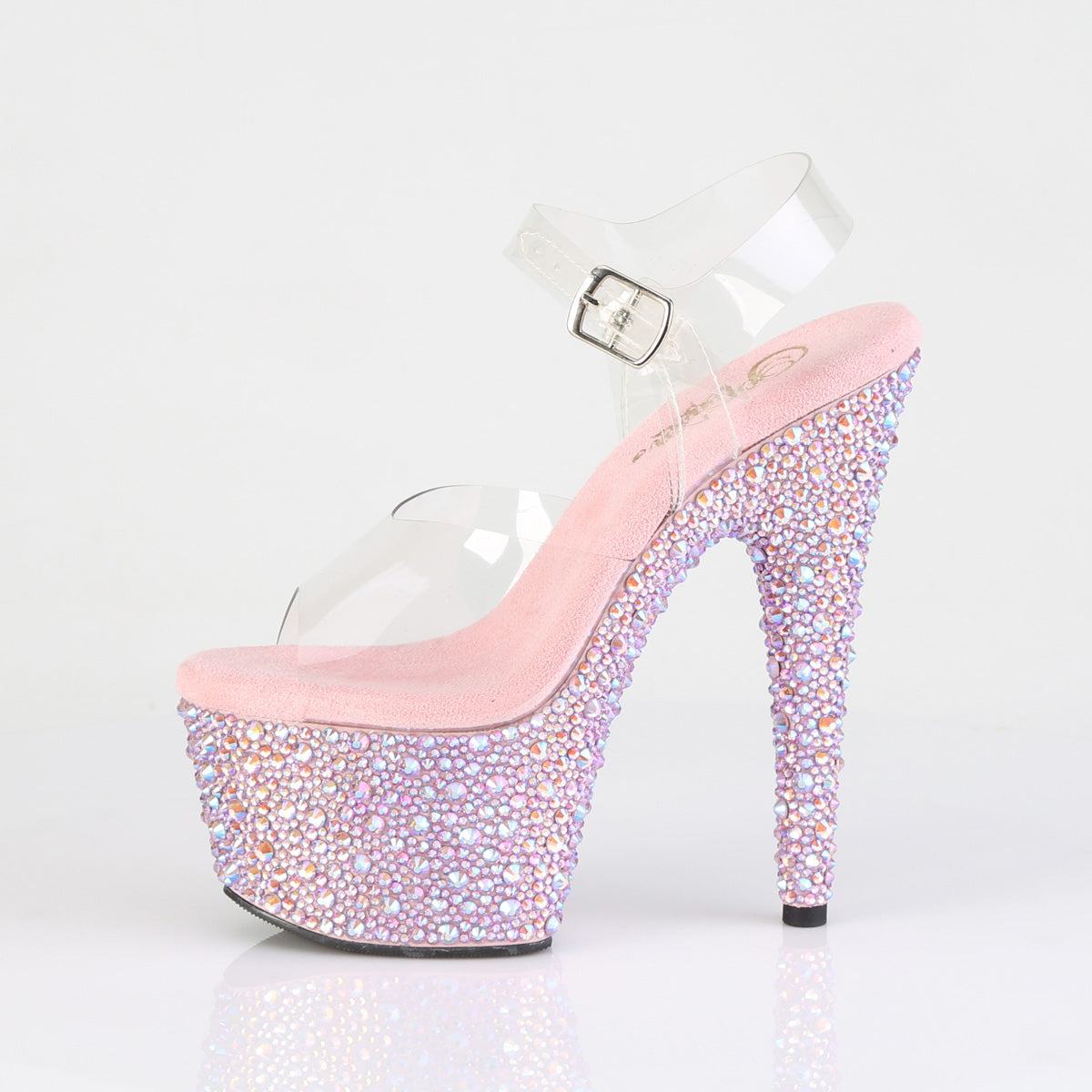 7 Inch Heel BEJEWELED-708MS Clear Baby Pink Rhinestone