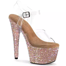 7 Inch Heel BEJEWELED-708MS Clear Rose Gold Rhinestone