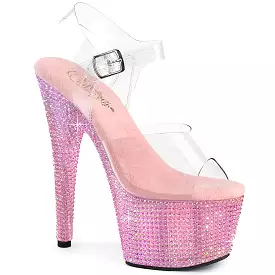 7 Inch Heel BEJEWELED-708RRS Clear Baby Pink Rhinestone