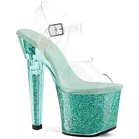 7 Inch Heel LOVESICK-708SG Clear Aqua Glitter