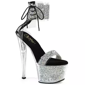 7 Inch Heel SKY-327RSI Black Silver Rhinestone