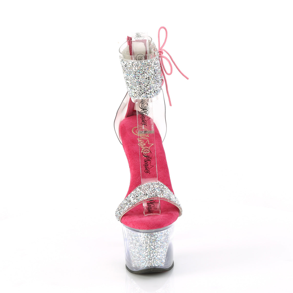 7 Inch Heel SKY-327RSI Hot Pink Silver Rhinestone