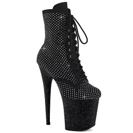 8 Inch Heel FLAMINGO-1020RM Black Rhinestone