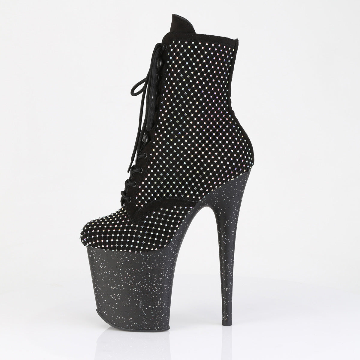 8 Inch Heel FLAMINGO-1020RM Black Rhinestone