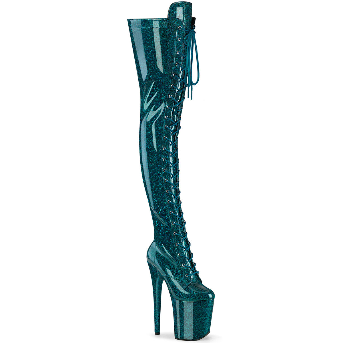 8 Inch Heel FLAMINGO-3020GP Teal Glitter