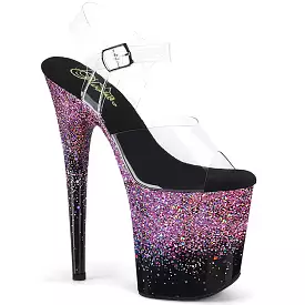 8 Inch Heel FLAMINGO-808SS Clear Purple Glitter