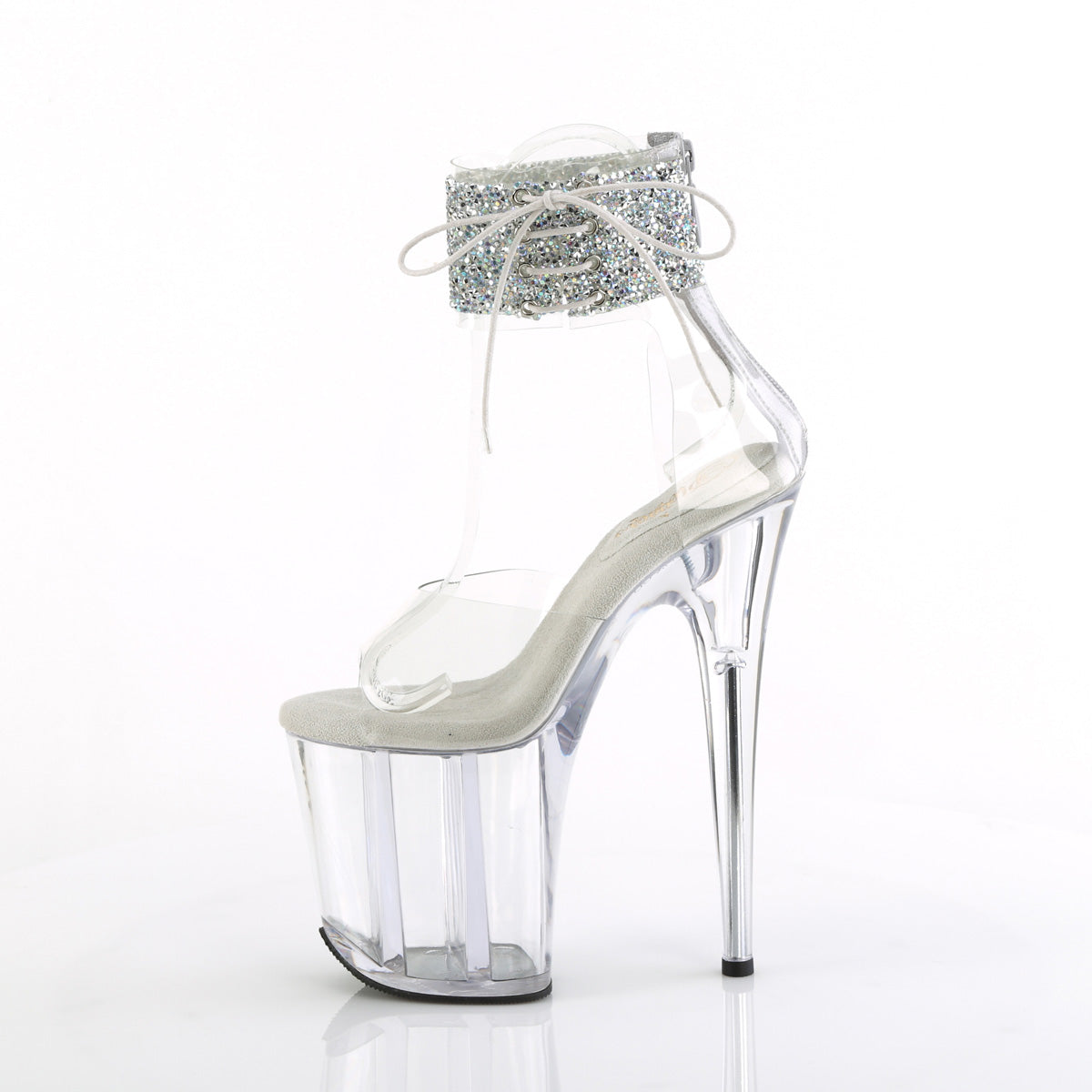 8 Inch Heel FLAMINGO-824RS-02 Clear Silver Rhinestone