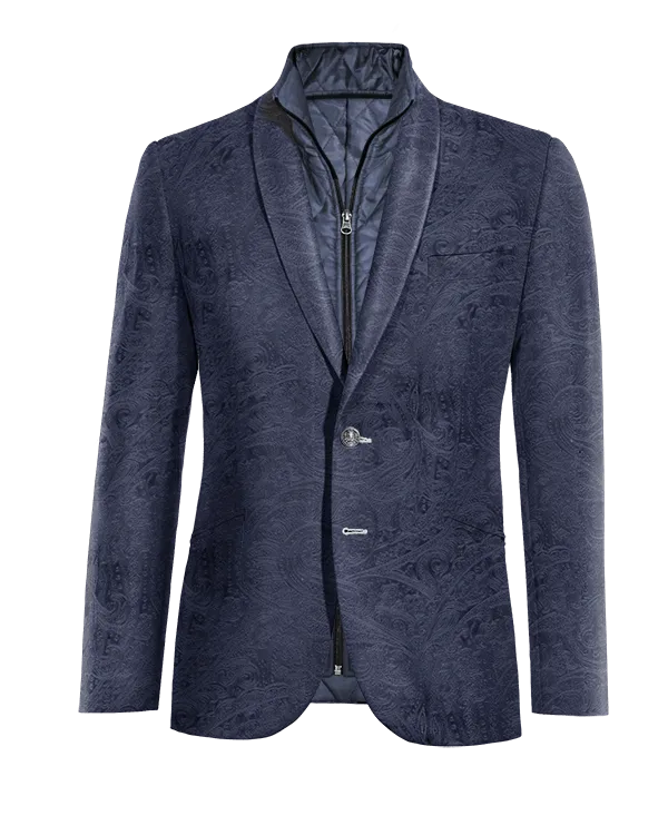  Blazer azul marino de terciopelo paisley solapa redonda