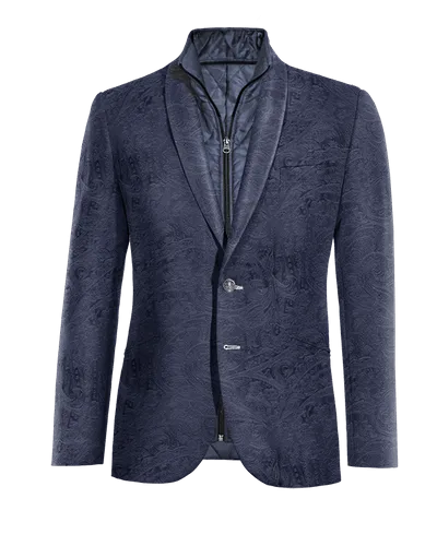  Blazer azul marino de terciopelo paisley solapa redonda