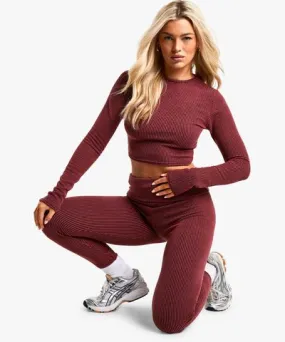 boohoo Womens Two Tone Legging And Long Sleeve Top Set