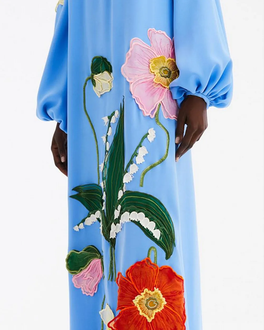 Cerulean Poppy and Lily Long Sleeve Caftan