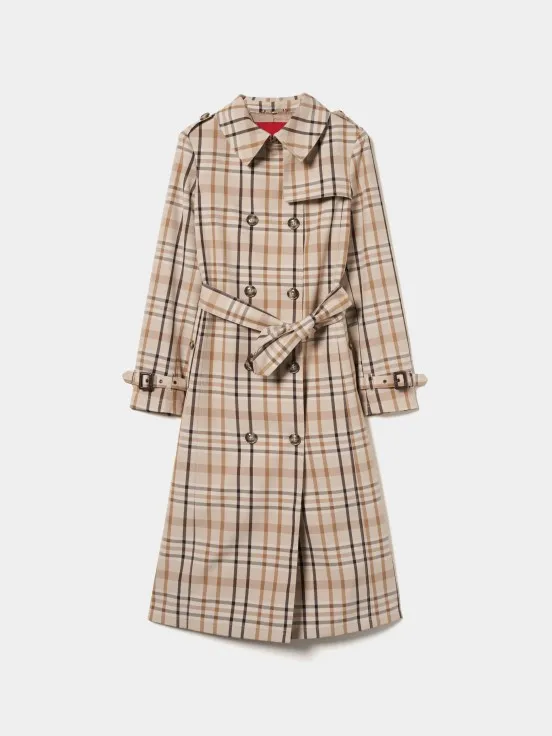 Checkered trench coat with belt