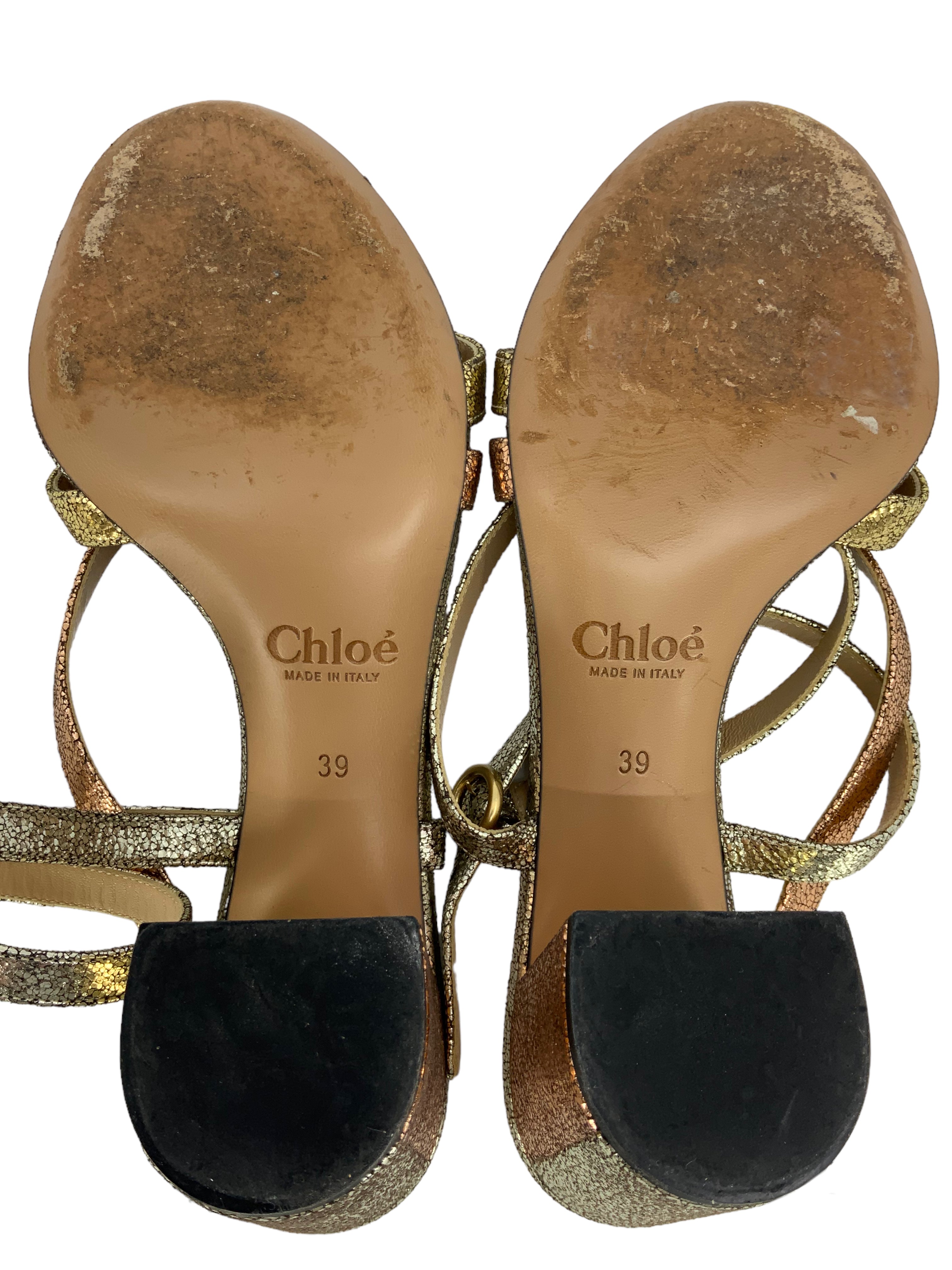 CHLOE Metallic Leather Strappy Sandals Size 9