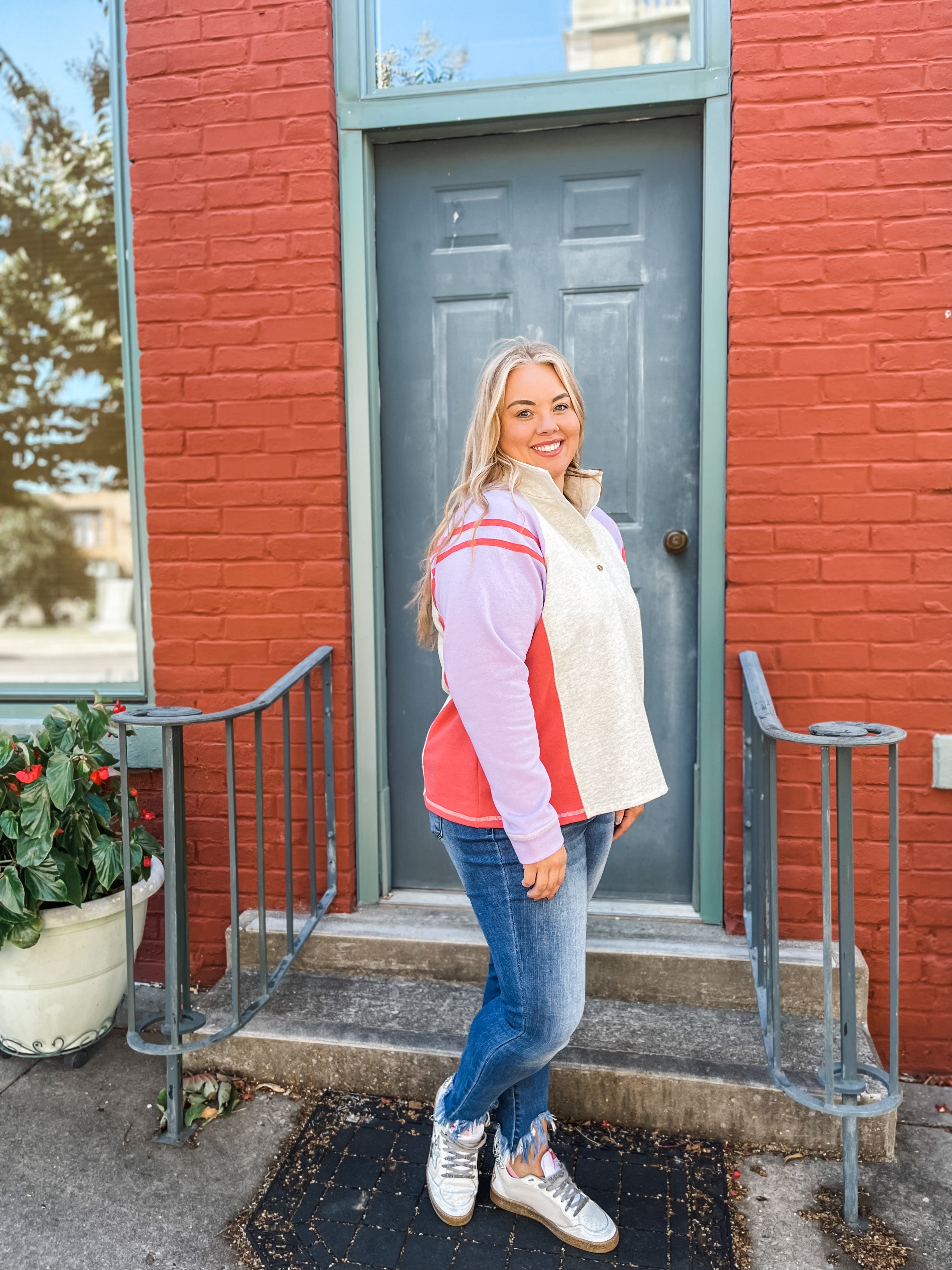 Collar Color Block Knit Top