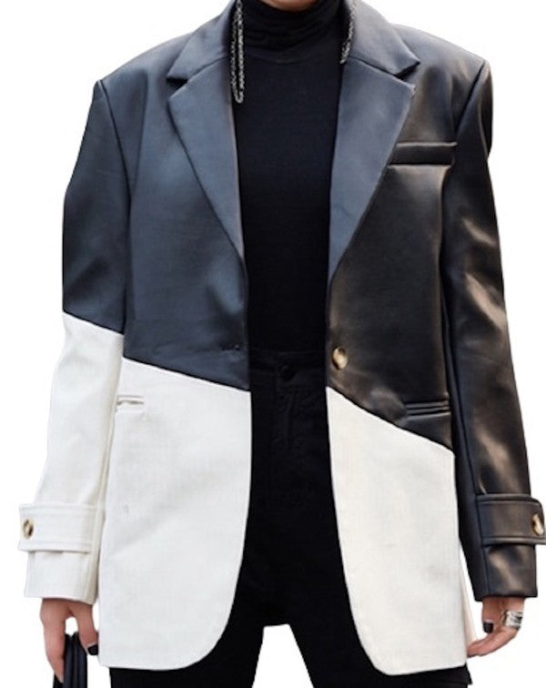 Color Block PU Blazer