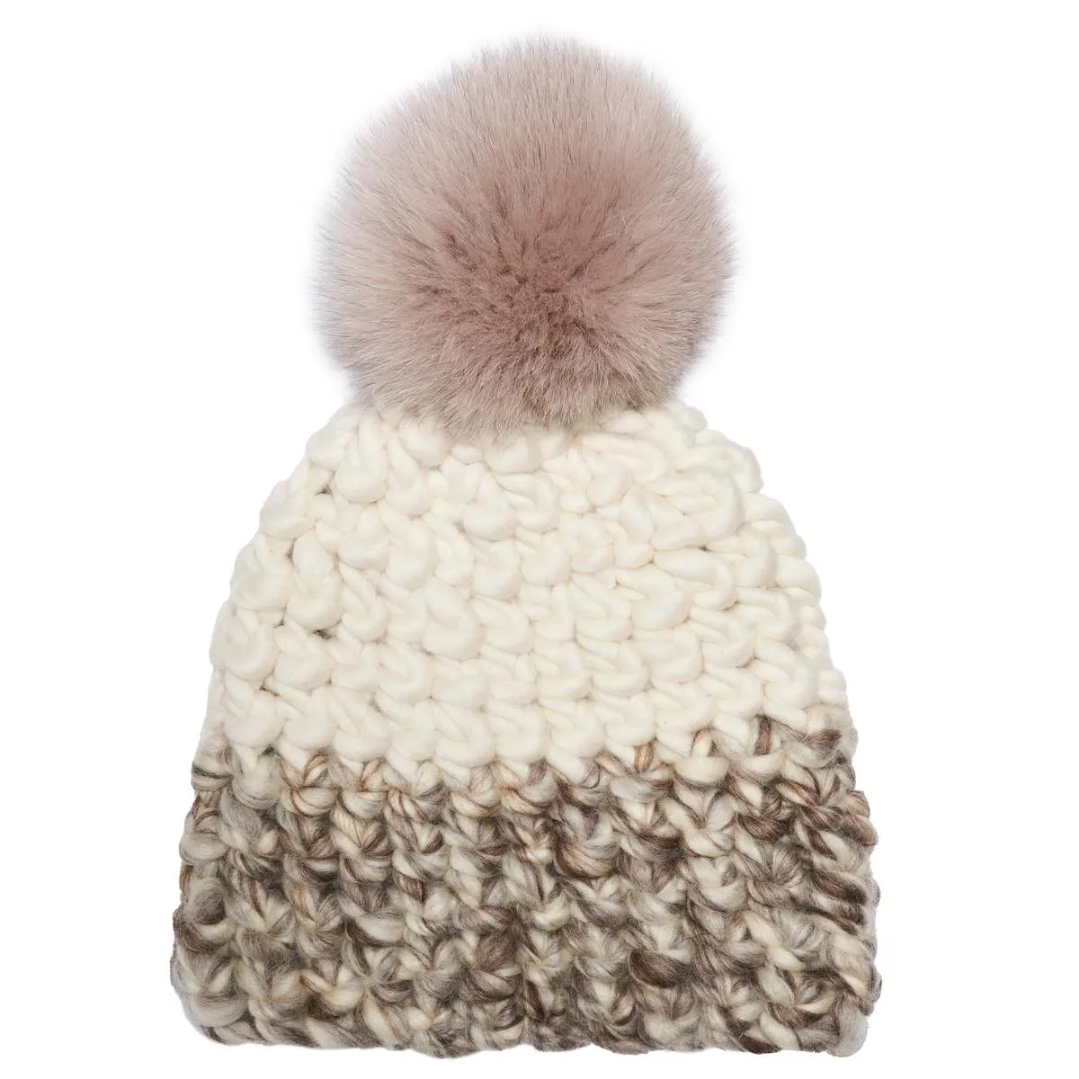 color block taupe marble beanie - White