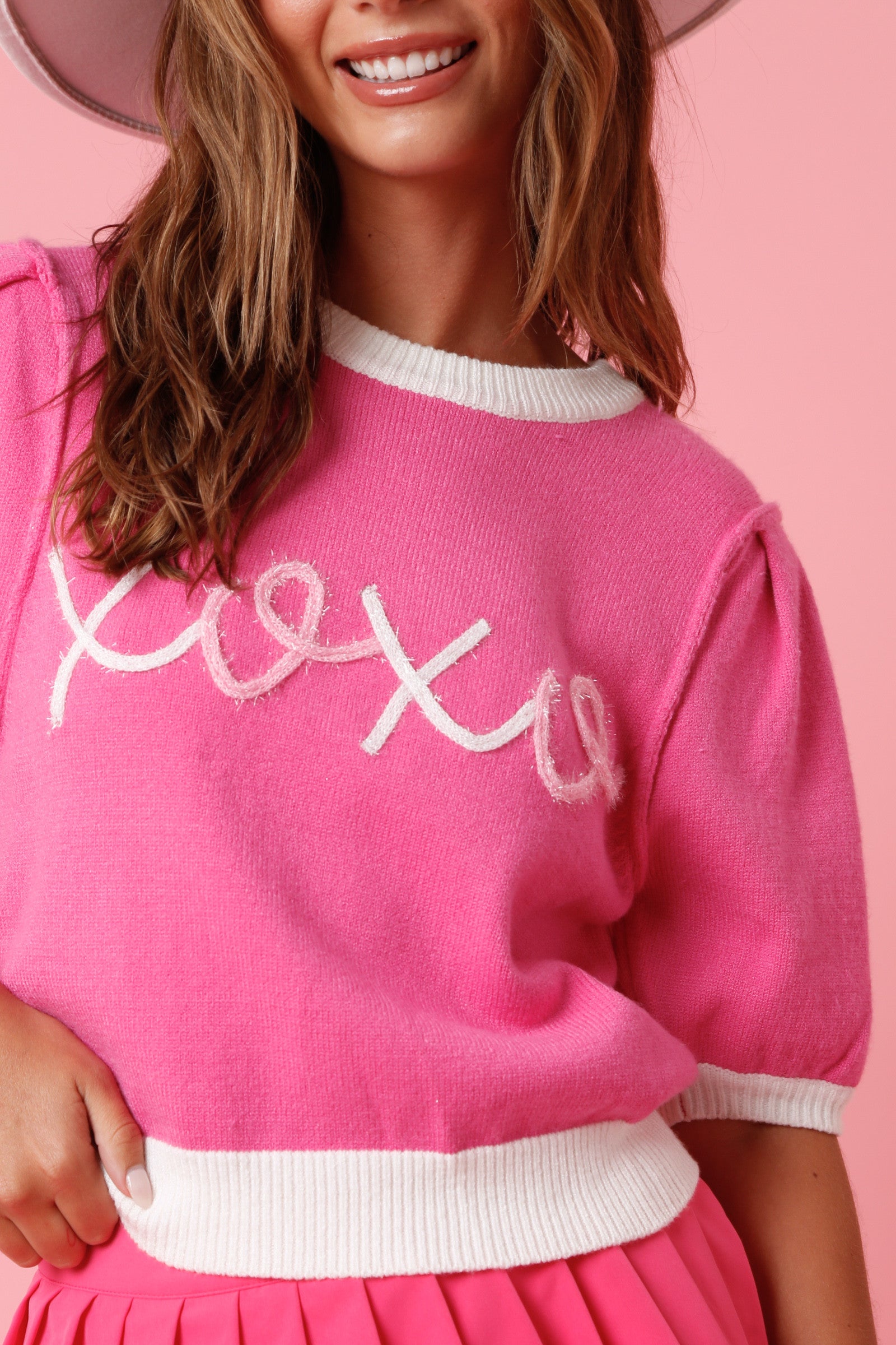 Color Block XOXO Lurex Embroidery Sweater