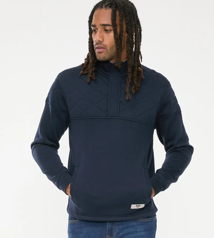 D555 Mens Navy Sweatshirt With Quarter Zip and Quilted Top Panel (SWANN)