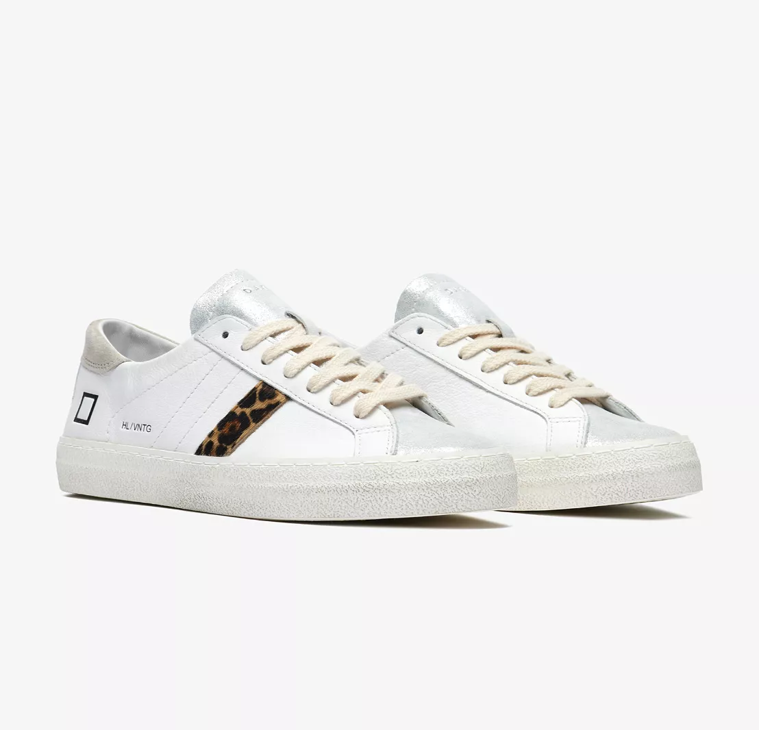 D.A.T.E Hill Low Vintage White Leopard Trainers