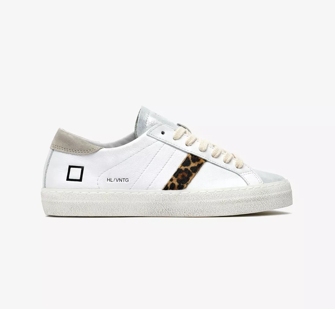 D.A.T.E Hill Low Vintage White Leopard Trainers