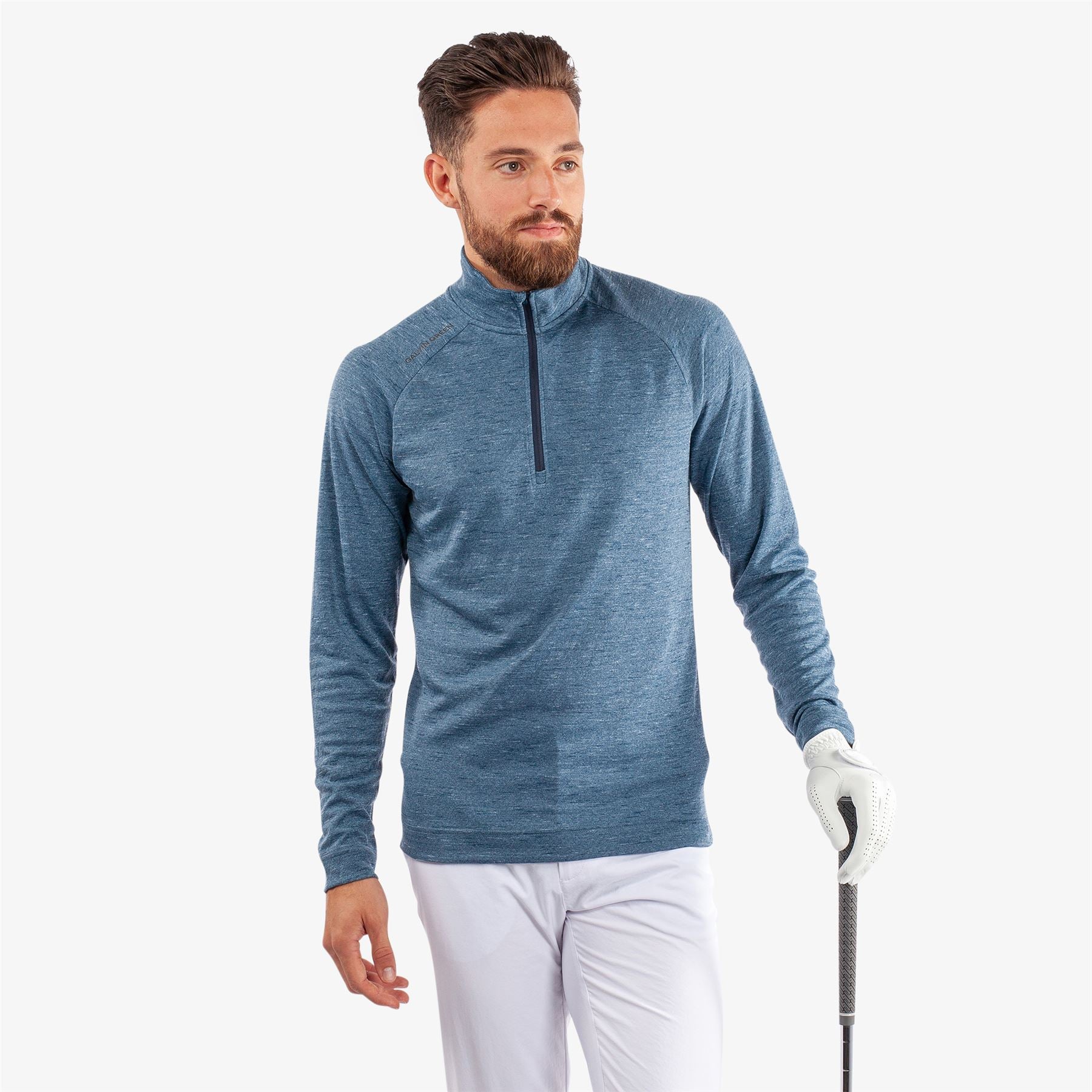 Dion Insula Quarter Zip Mid Layer Blue Melange - SS24