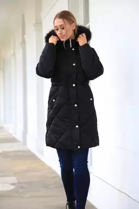 Double Second Lux Satin Long Puffer Coat