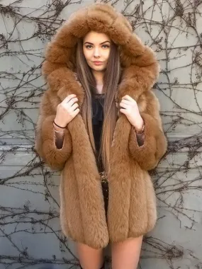 Faux Fur Coat With Hood Winter 2024 Midi Eco-friendly Fur Coat For Women