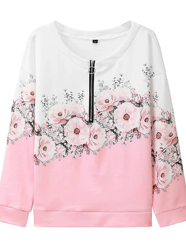 Floral Vintage Quarter Zip Women's Sweatshirt