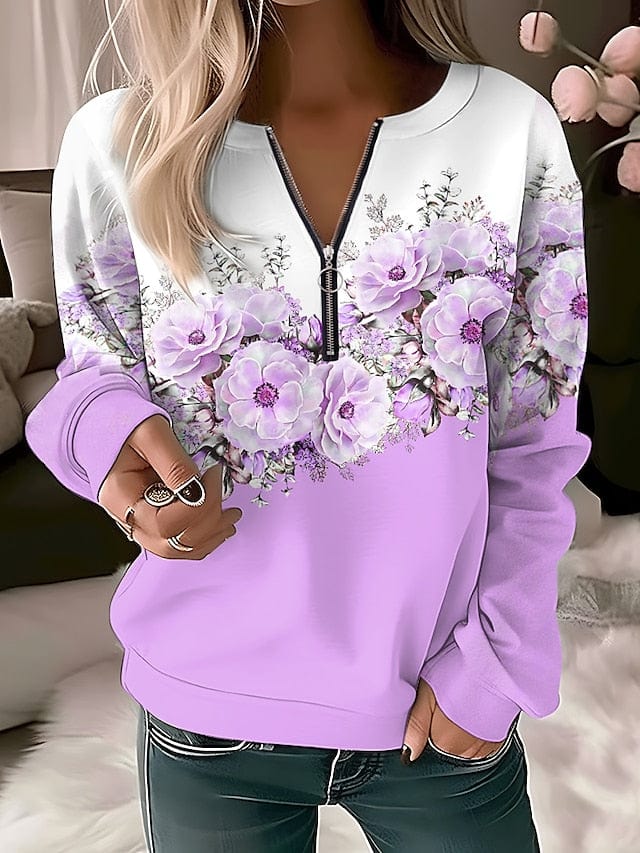 Floral Vintage Quarter Zip Women's Sweatshirt