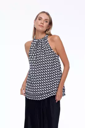 Glamour Top - Black/White Small Geometric Print