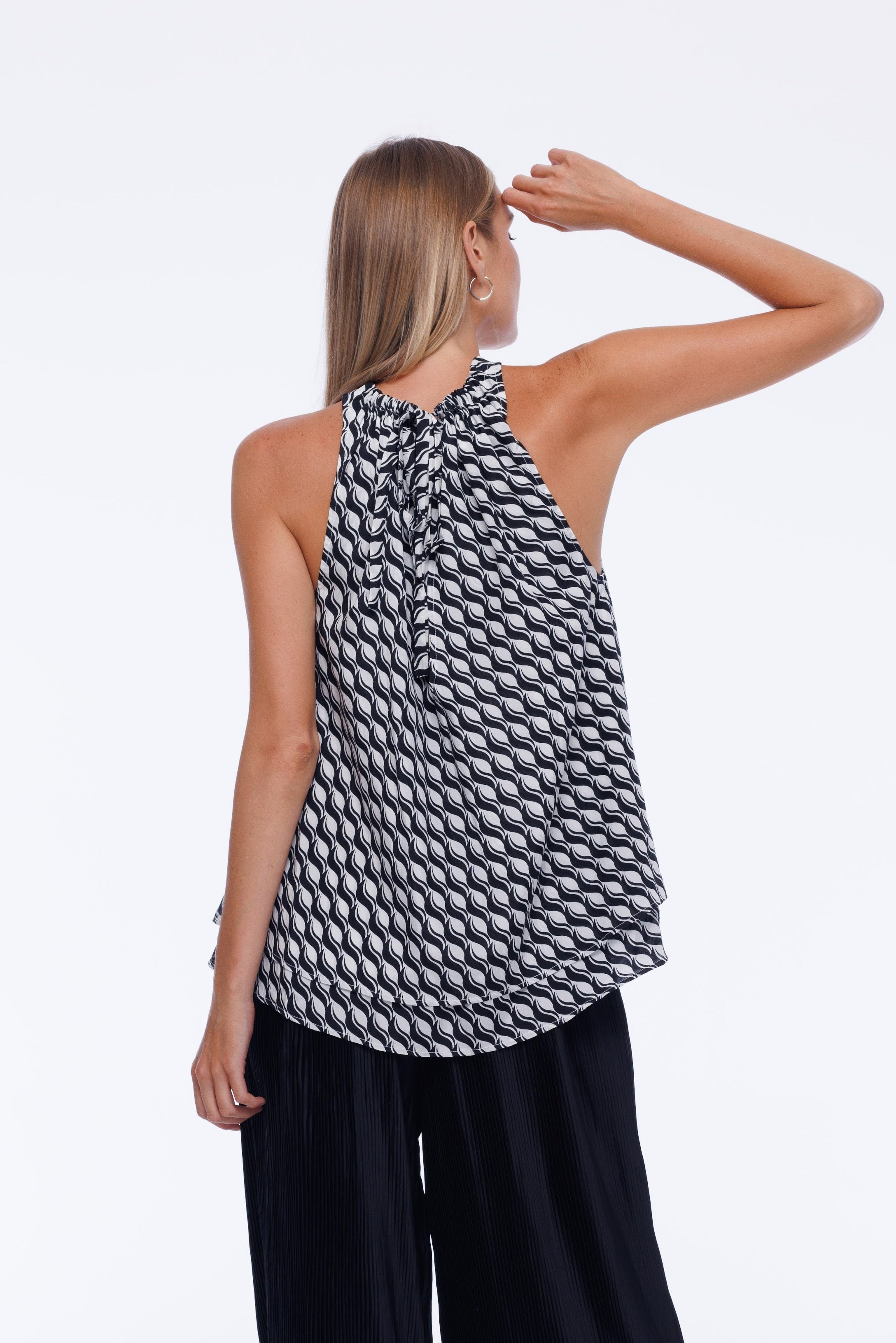 Glamour Top - Black/White Small Geometric Print