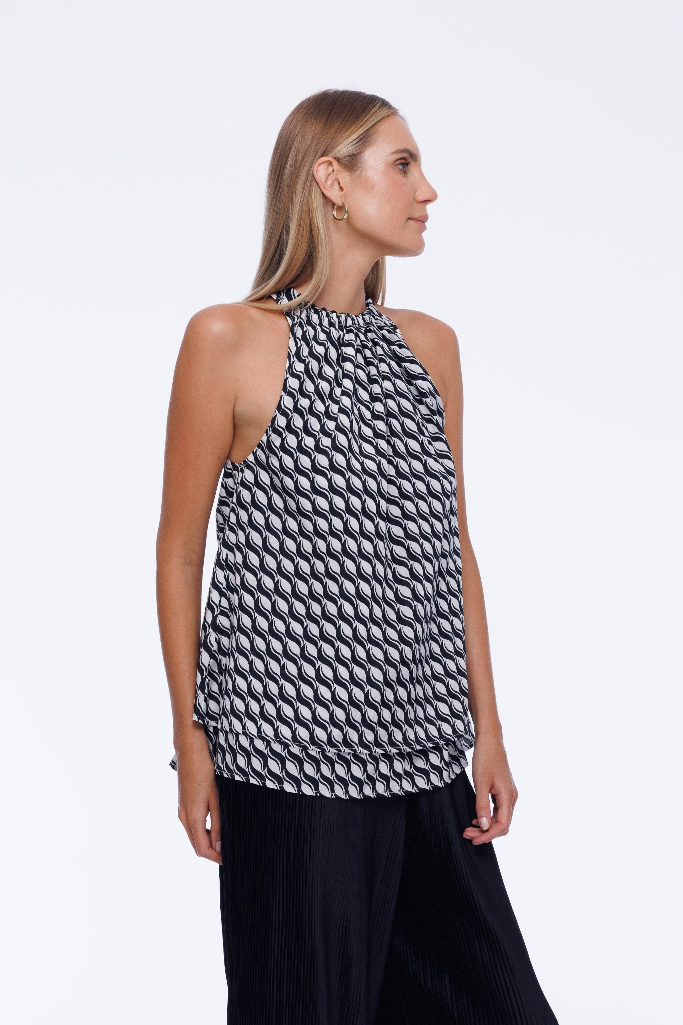 Glamour Top - Black/White Small Geometric Print