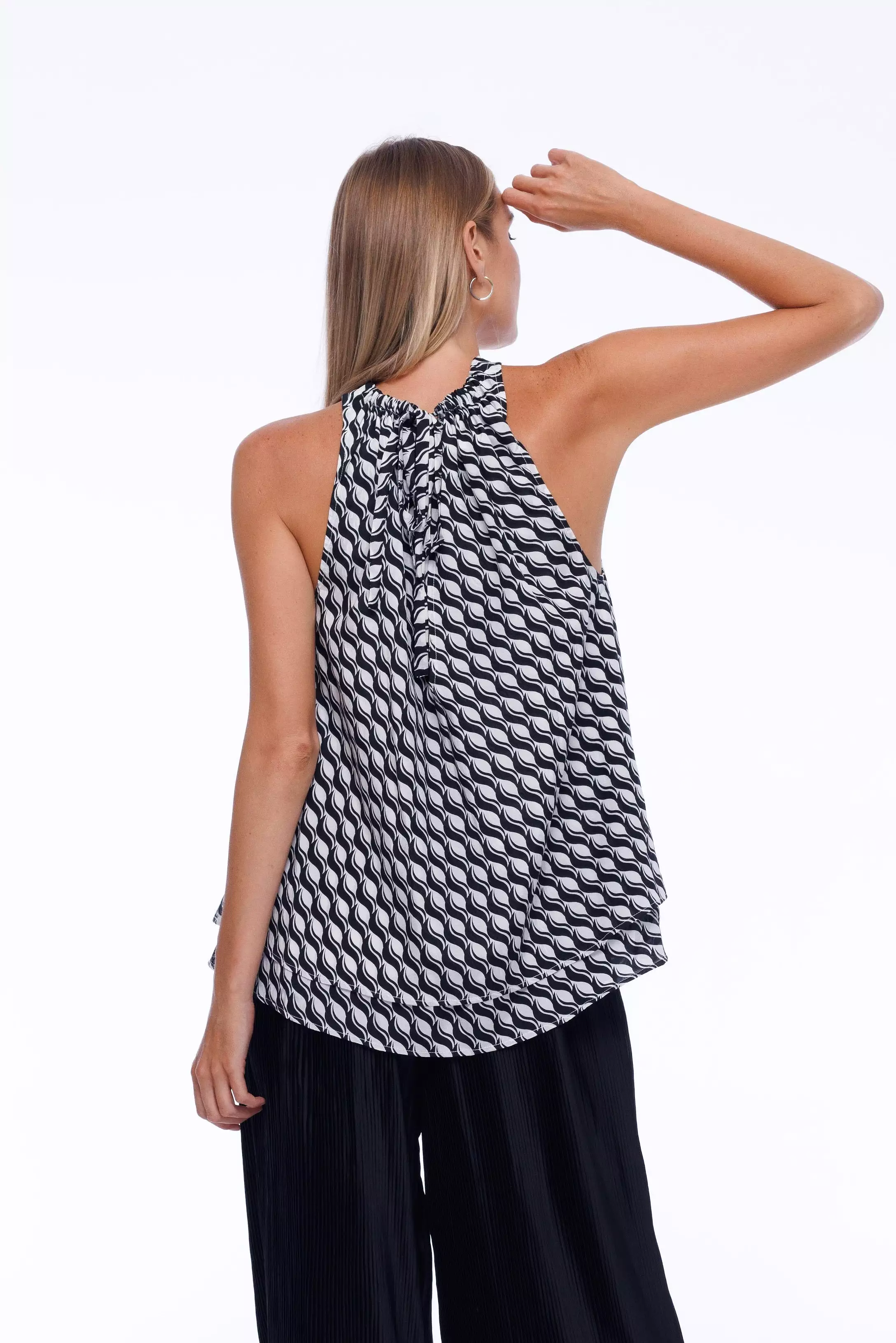 Glamour Top - Black/White Small Geometric Print