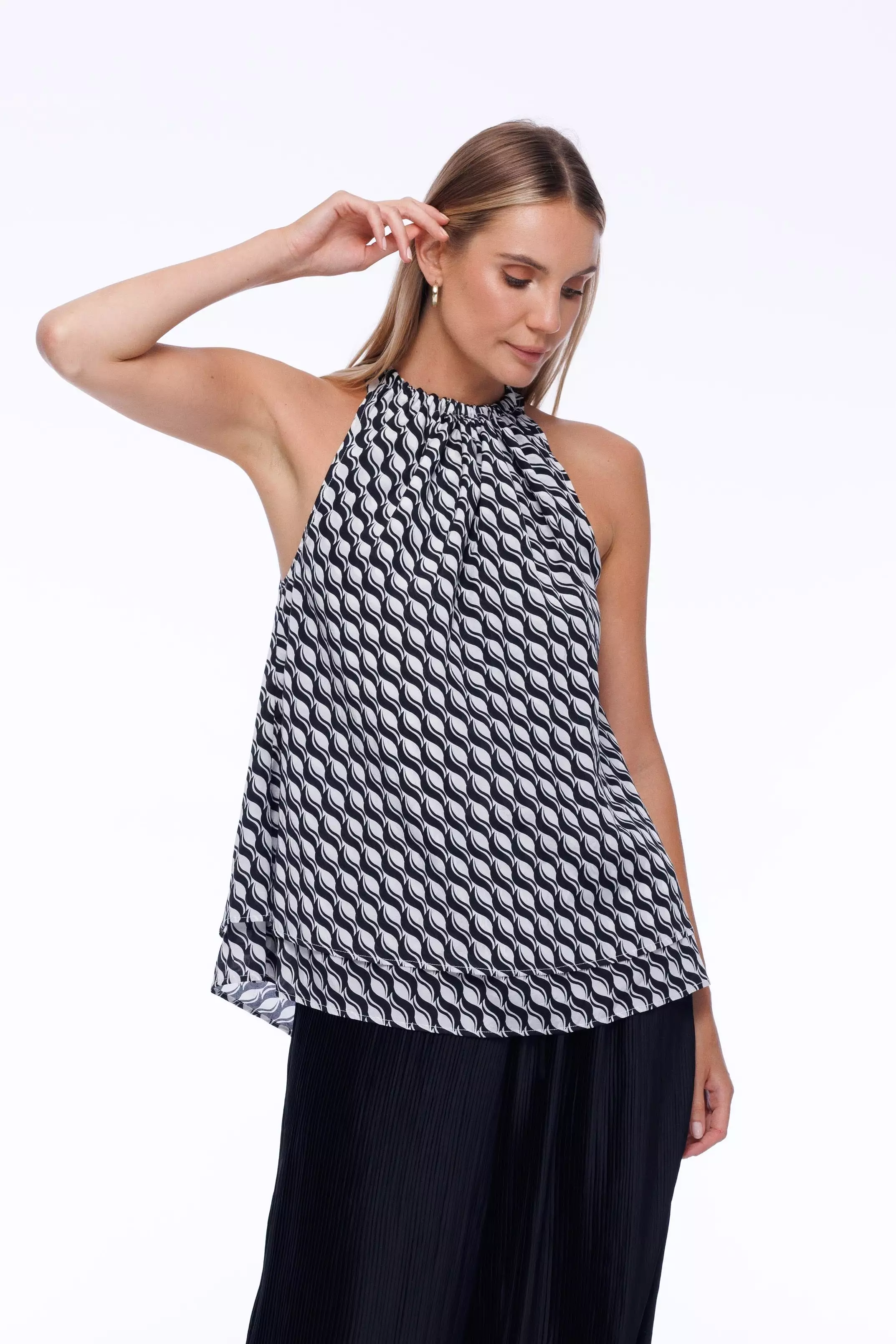 Glamour Top - Black/White Small Geometric Print