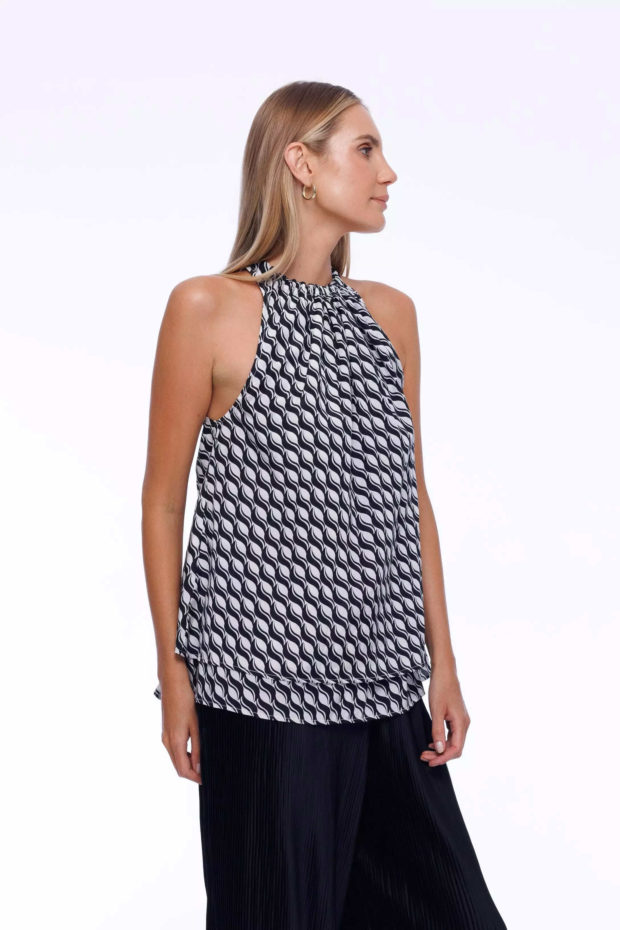 Glamour Top - Black/White Small Geometric Print