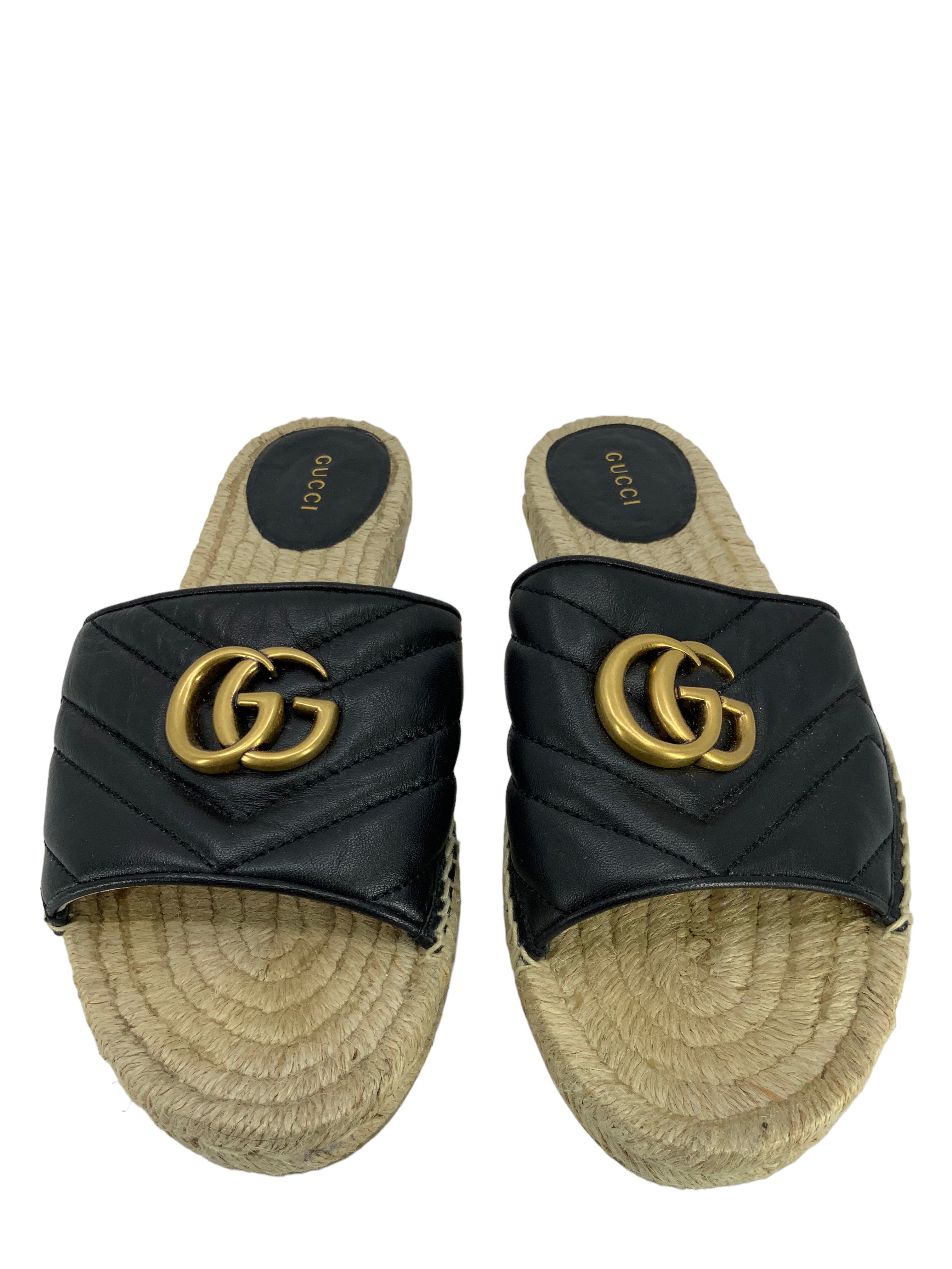 Gucci Marmont GG Matelasse Espadrille Slide Sandals Size 9