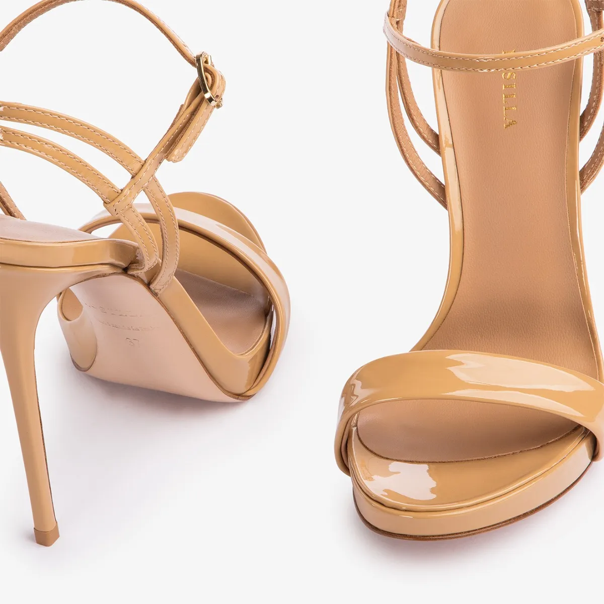 GWEN SANDAL 120 mm Doha sand patent leather sandal