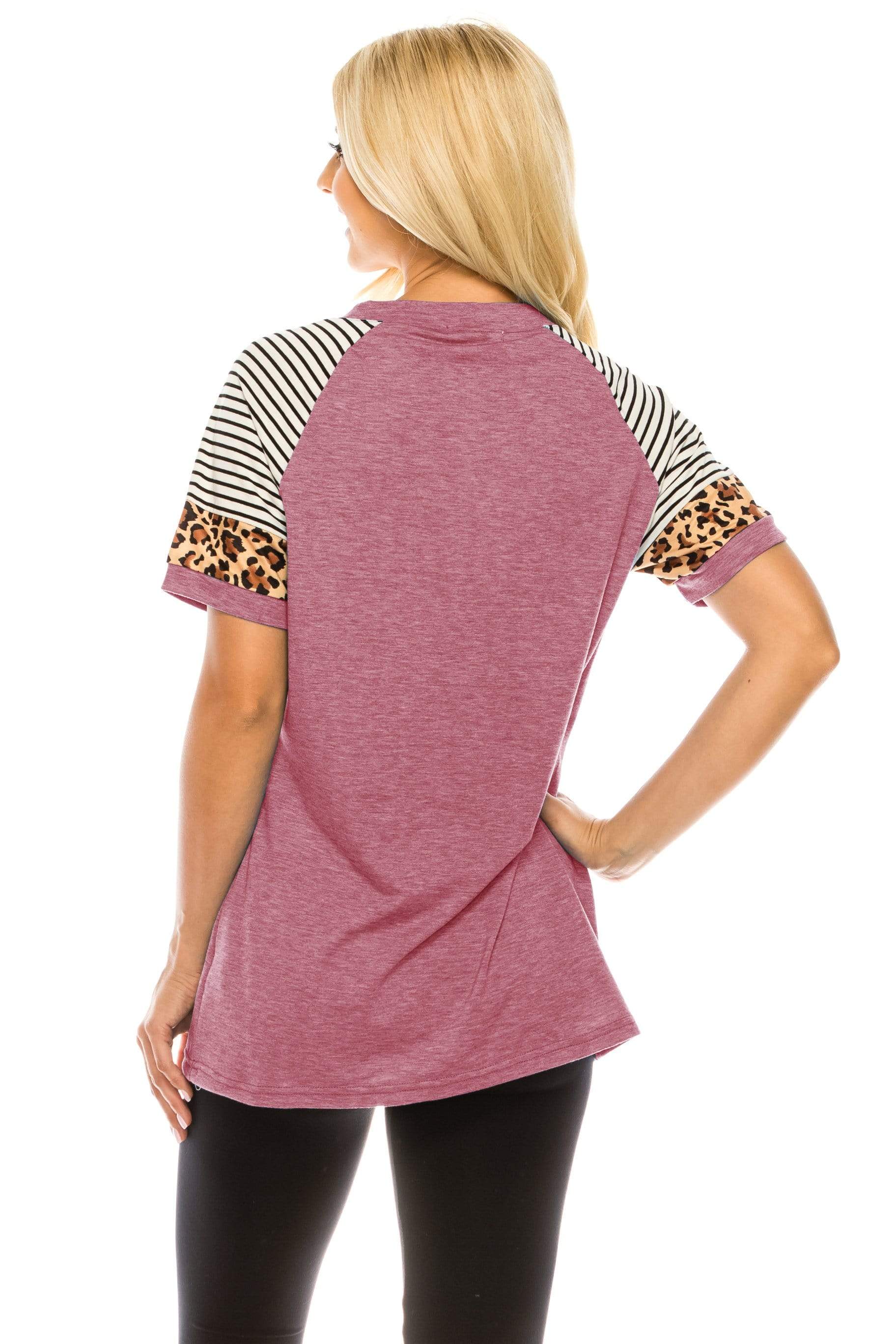 Haute Edition Women's Crew Neck Color Block Leopard Top. Plue Sizes Available