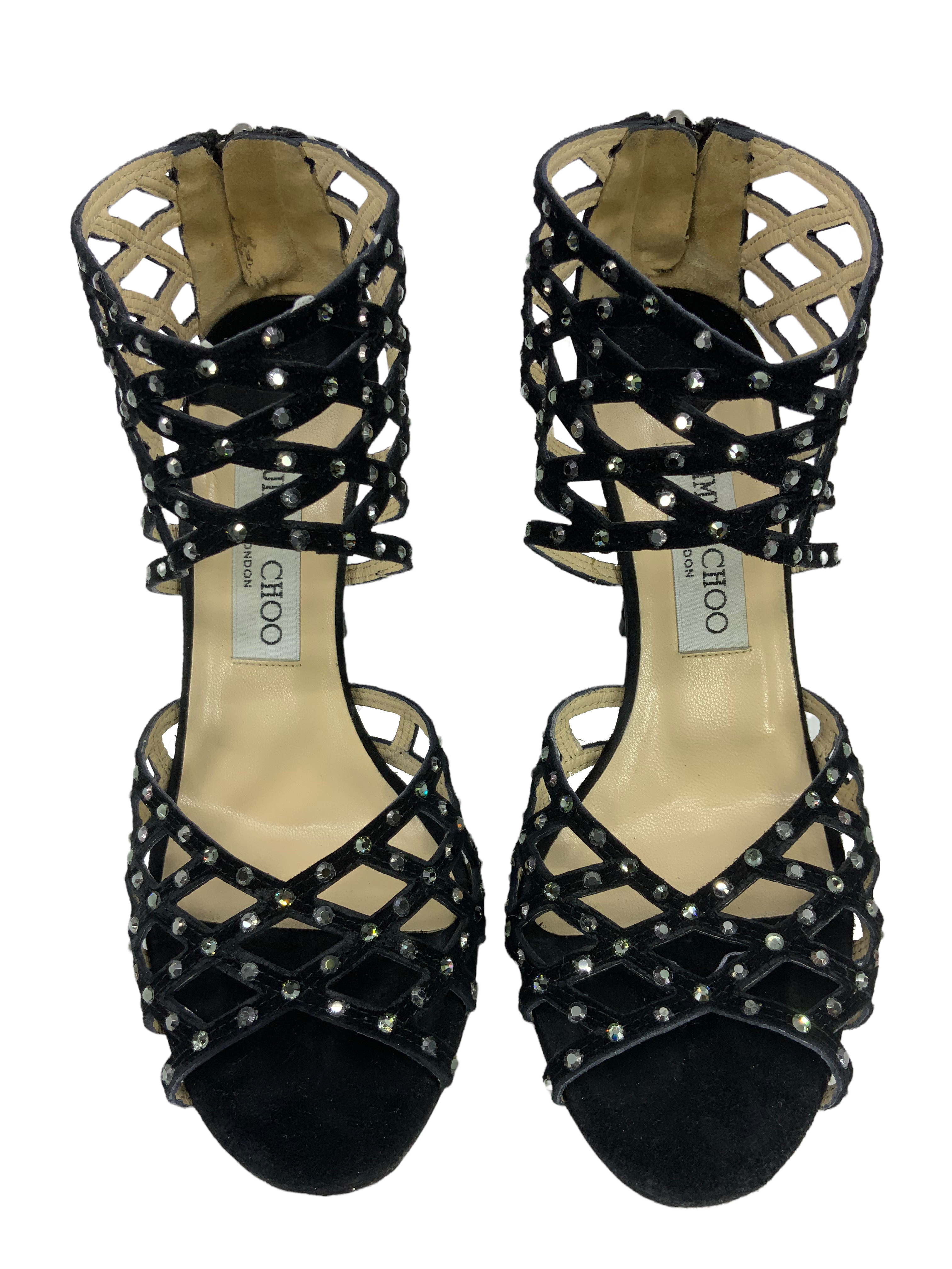 Jimmy Choo Evita Suede Strass Caged Sandals Size 6.5