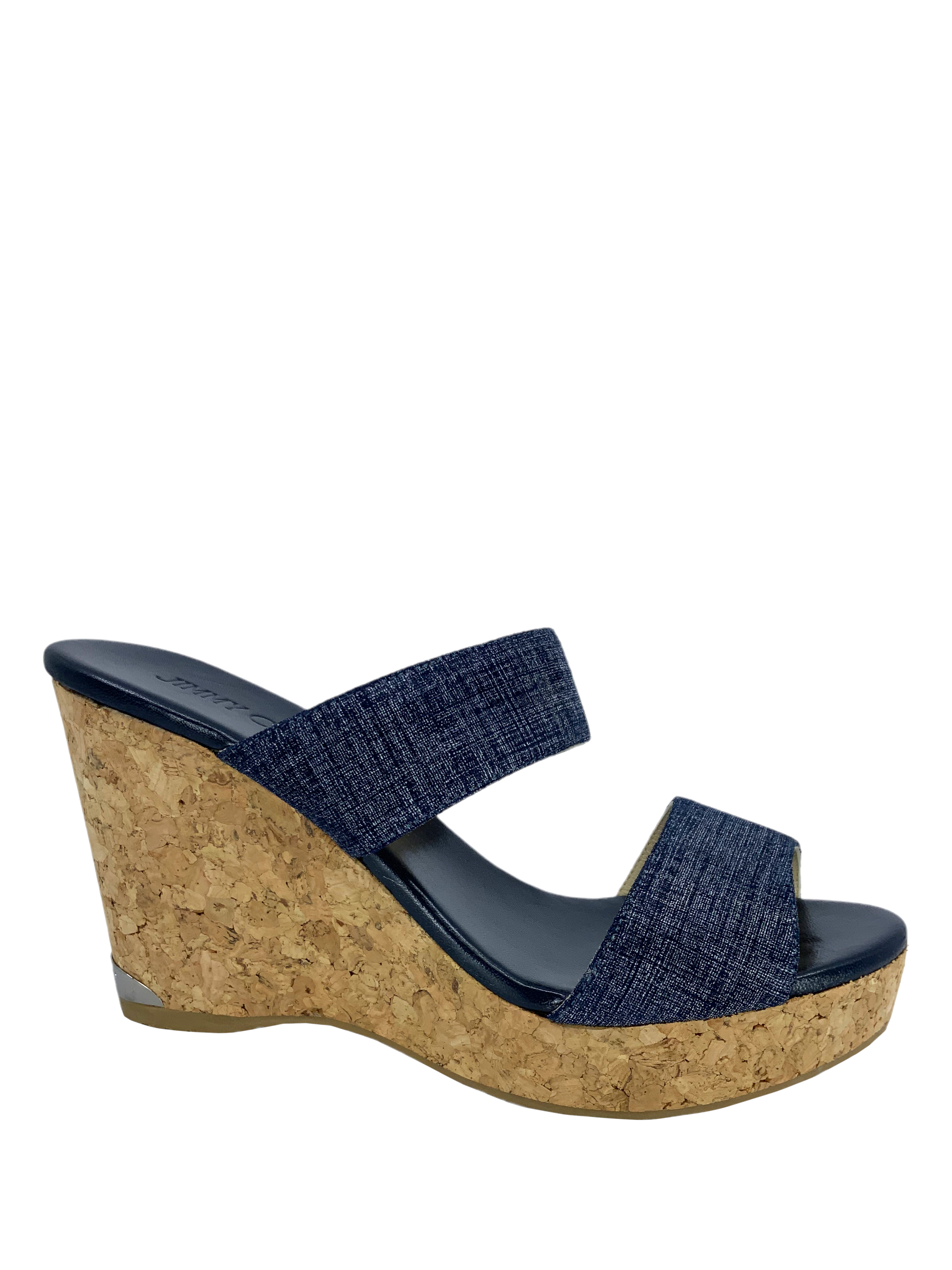 Jimmy Choo Parker Denim Cork Wedge Slide Sandals Size 9.5