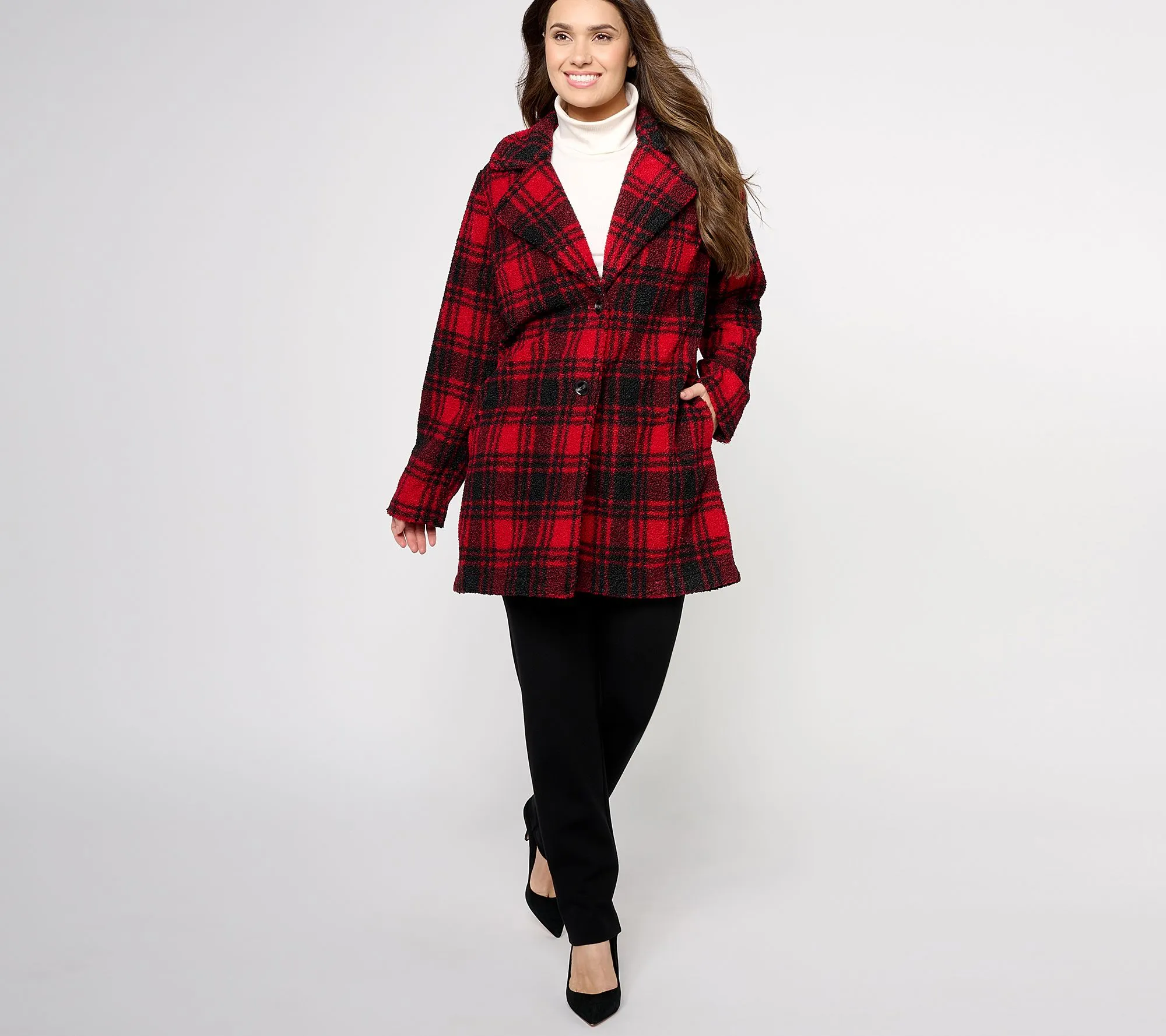 Joan Rivers Regular Plaid Sherpa Teddy Coat