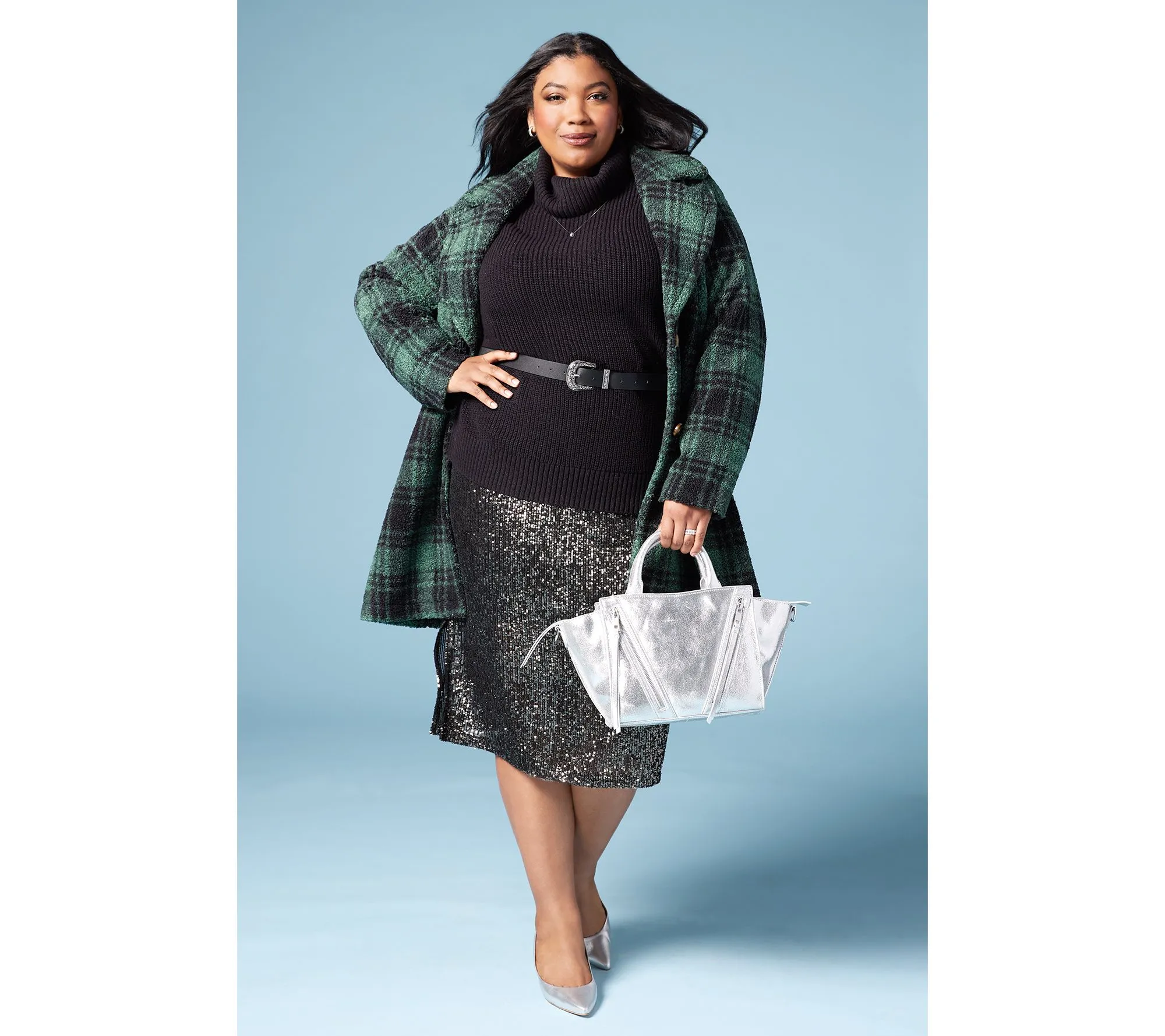 Joan Rivers Regular Plaid Sherpa Teddy Coat