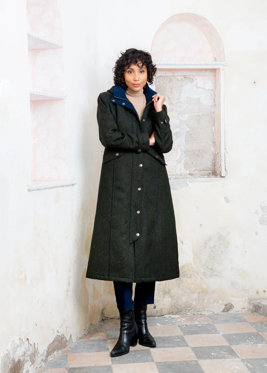 Julia Long Tweed Coat - Deep Green Herringbone